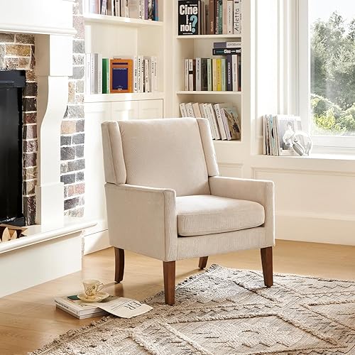 Miniatura 7 de COLAMY Silla moderna de ala para sala de estar, sillón tapizado de tela, sofá individual con asiento de salón y patas de madera para
