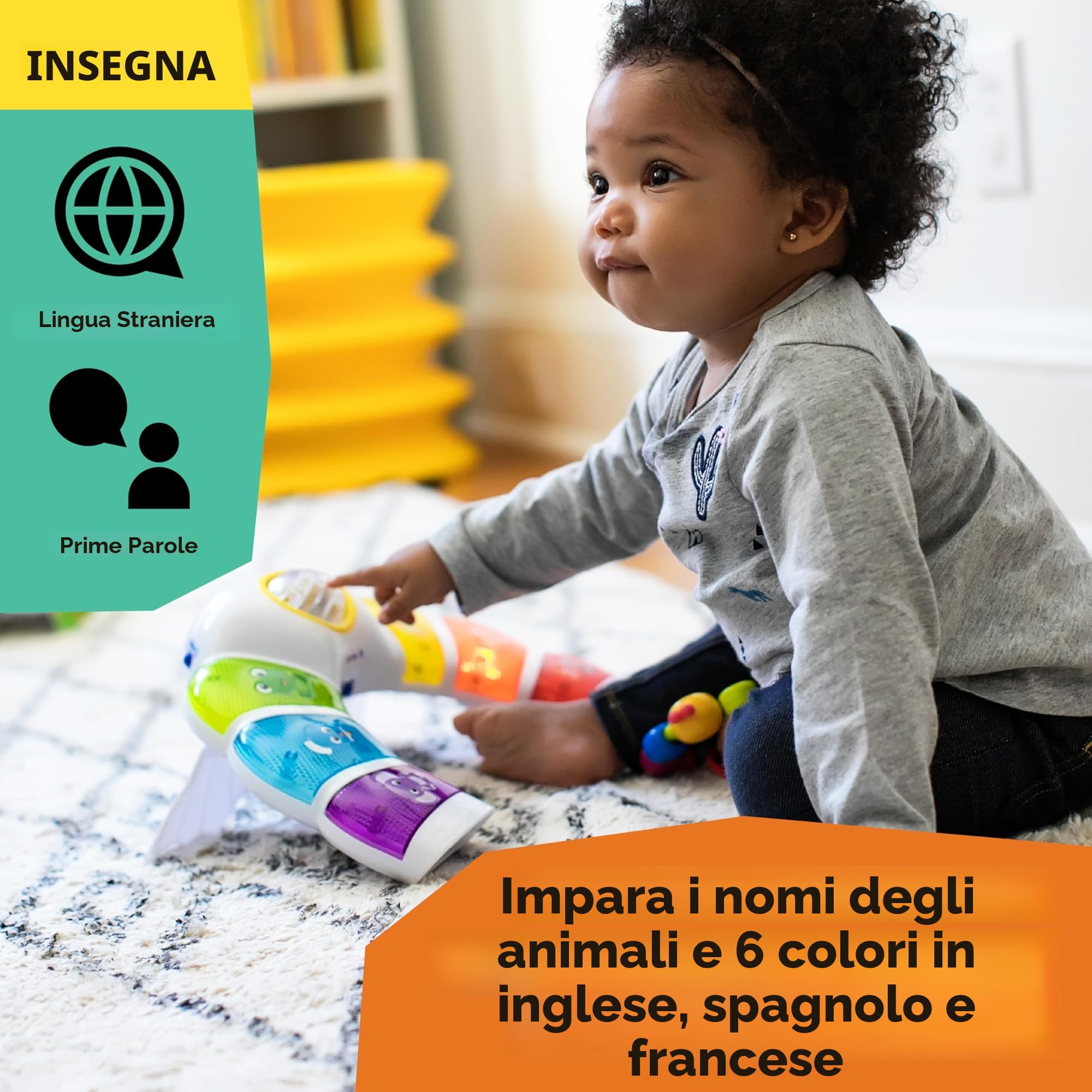 Baby Einstein, Giocattolo Musicale con Luci, Suoni e Sonagli, Barra Luminosa Glow & Discover, Pianoforte con 3 modalità, Multilingue, per Bambini dai 3 Mesi
