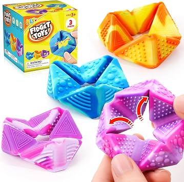 KLT Fidget Sensory Toys for Kids 3 Pack Textured Flip Toys - Quiet Small Fidgets for Classroom Focus - Stress Relief Toys for Autism & ADHD Calm Down