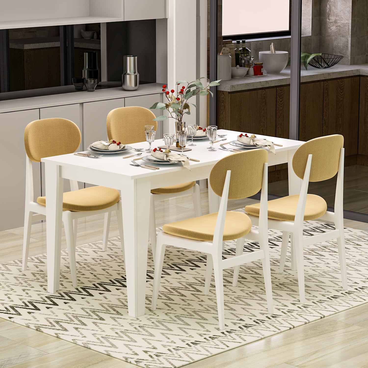 Homidea SHIMAL Tavolo da pranzo per 4 persone - Tavolo da cucina moderno con piano stabile - 120 x 72 x 73,8 cm - Tavolo da sala da pranzo per cucina e soggiorno (bianco)