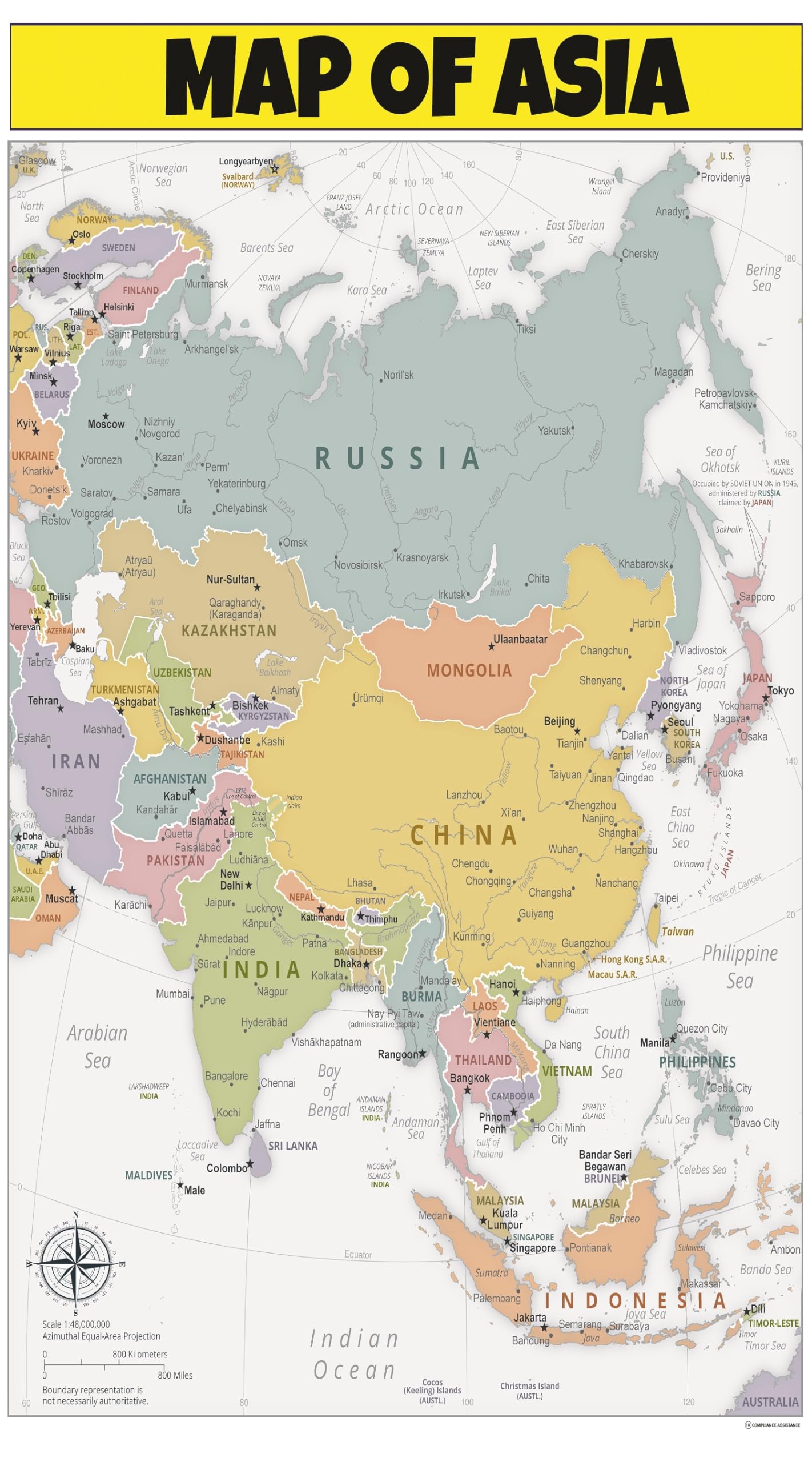 Map of Asia 18x24 - Laminated Wall Map Poster Print Perfect for Classrooms and Homes - Vivid Imagery with Bright Colors