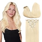 GOO GOO Clip in Hair Extensions Real Human Hair, Remy Human Hair Extensions Clip ins for Women, Natural Human Hair, 22inch 120g 7Pcs, 613R Bleach Blonde