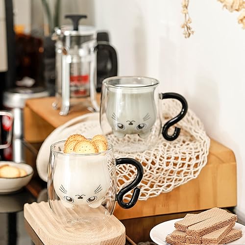 Miniatura 2 de SHENDONG Cute Bear - Juego de 2 tazas de té de oso con asa, taza de leche de 8.5 onzas, taza de leche con aislamiento de doble pared, tazas de café