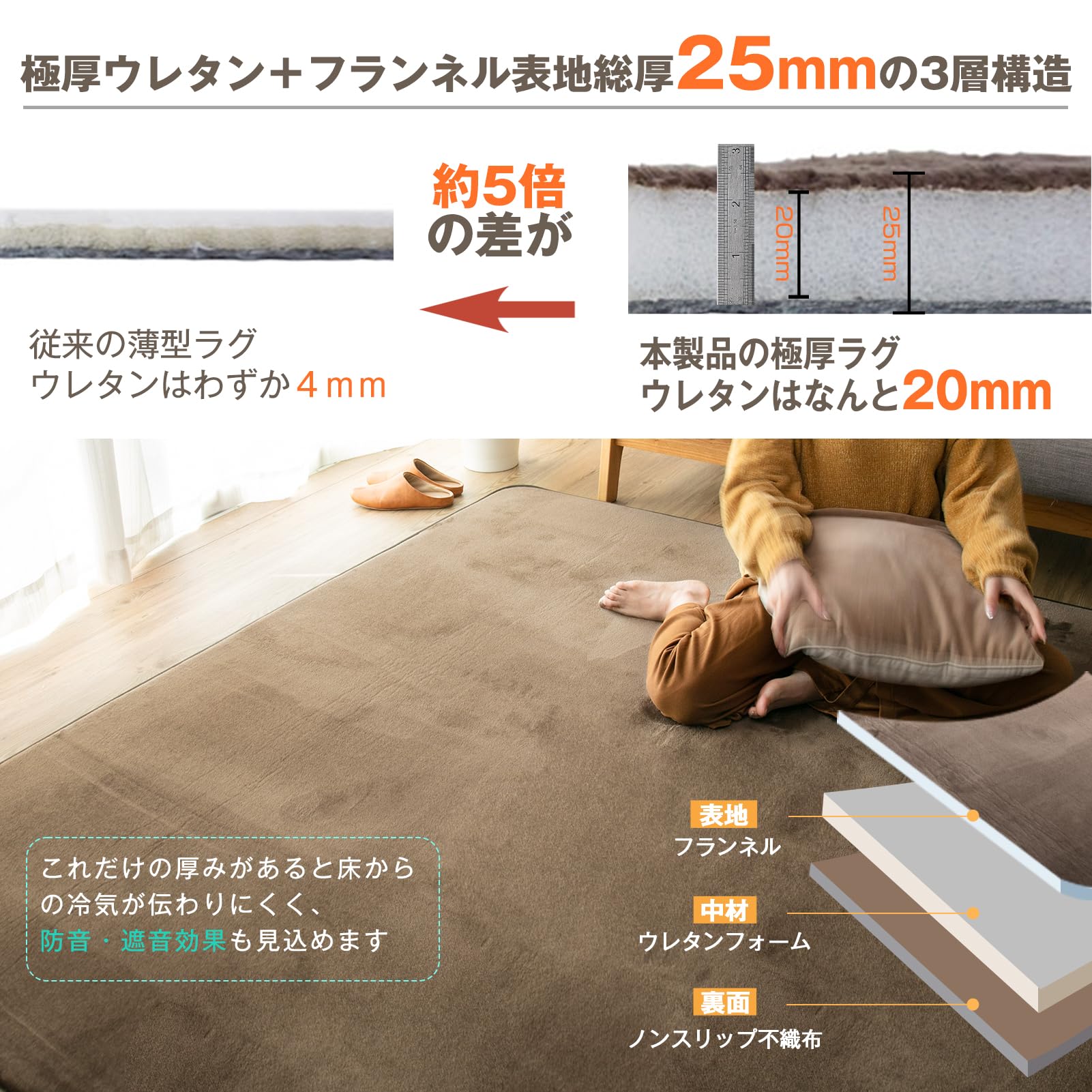 Amazon | Colorsroom カーペット ラグ 極厚25mm ラグマット クッション