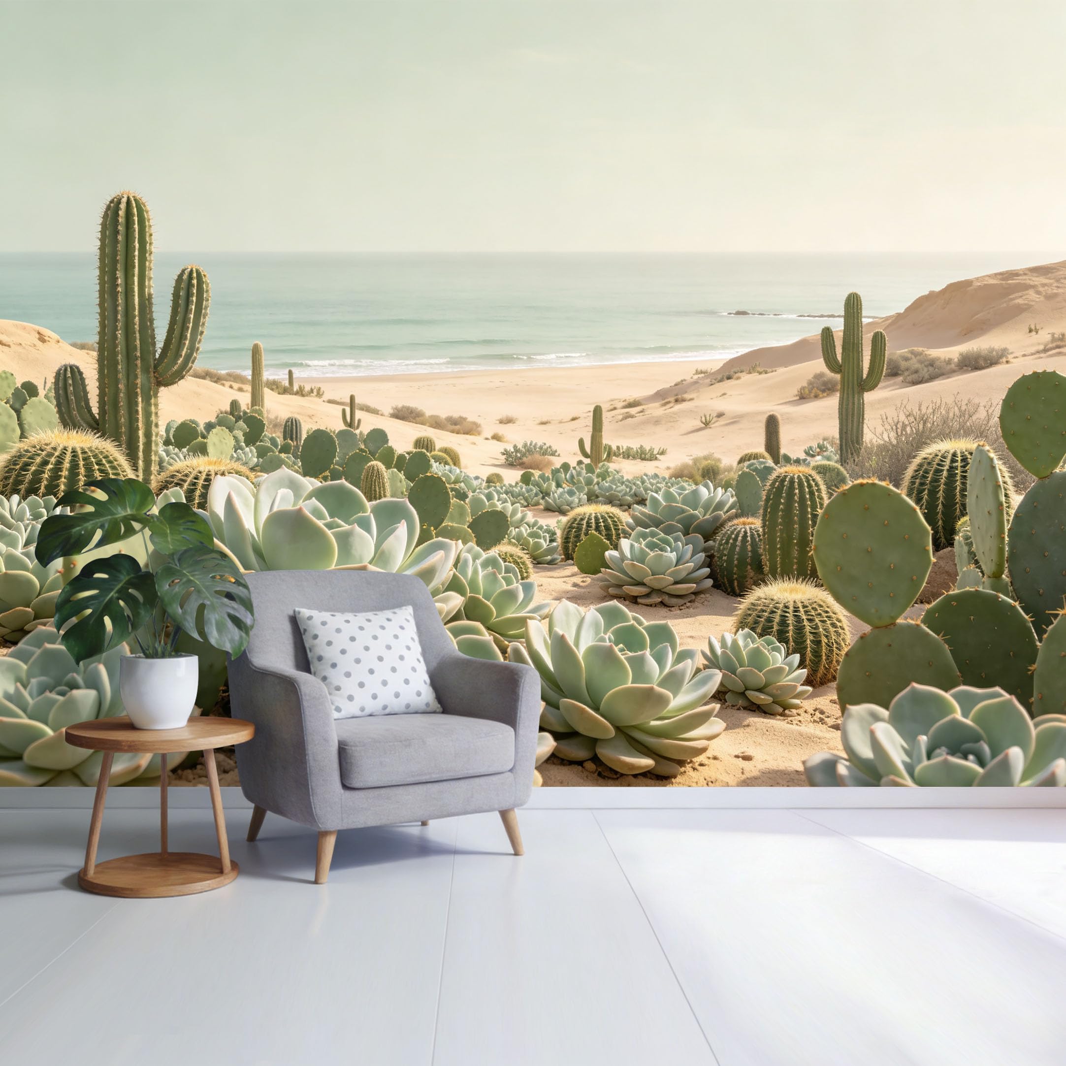 Custom Size Wall Mural Desert Cactus Succulent Landscape Coastal Sand Dunes Botanical Tropical Style SelfAdhesive Wall Fabric Removable Wallpaper for Home Office Decor