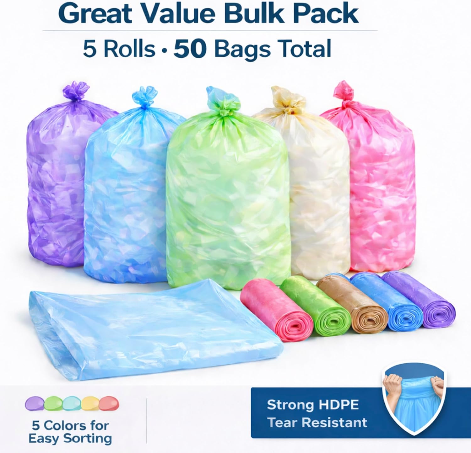 YoYoRain-(55-60) Gallon Colorful Trash Bag Large Garbage Bag-22Mic 38" x 58",Perfect for Industrial,Lawn,Yard Waste and Kitchen(50Bags).