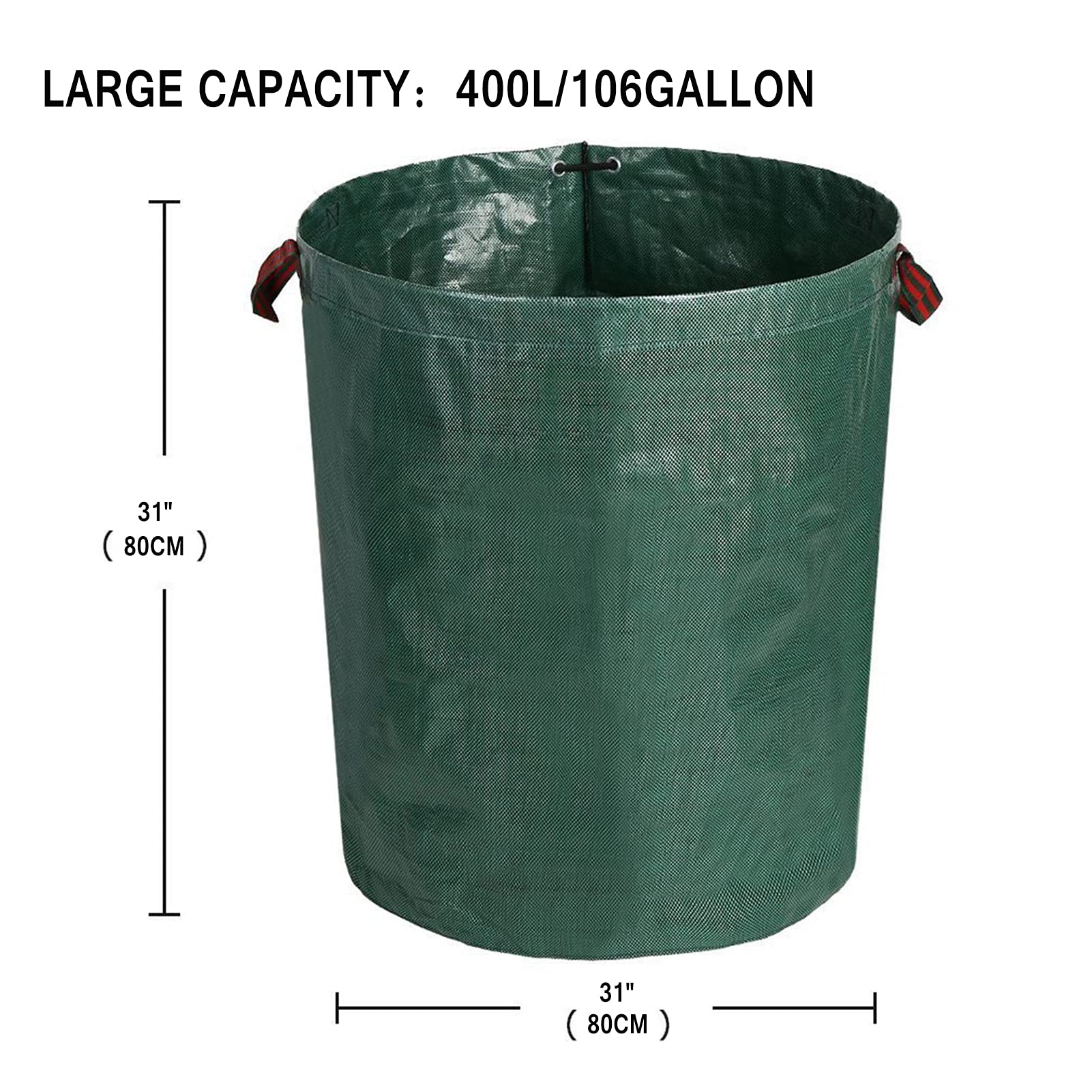 Bolsas De Basura De Jardín Resistentes,Gran Capacidad 400L / 106 Galones Bolsa De Jardín con Asas, Sacos De Basura Verdes Plegables Y Reutilizables para Basura De Jardín Hojas Hierba,4PCS