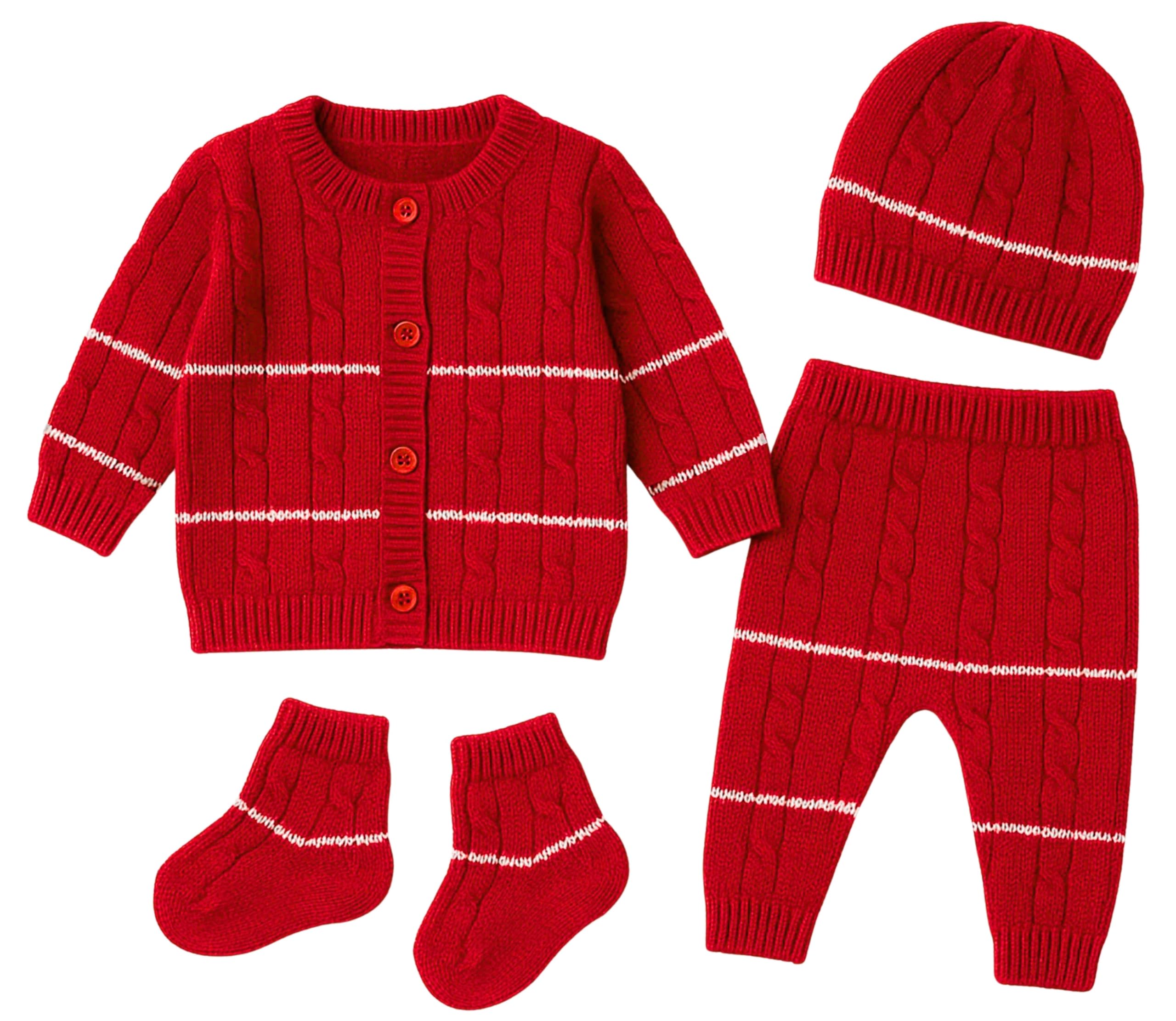 Premium Baby Sweater Set for Winter | Woolen Long Sleeves Sweater, Full Pant, Cap & Socks Pair | Warm Knitted Wool Set for Baby Boys & Girls-image-5