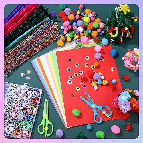 Miniatura 4 de Liliful 5522 piezas de suministros de arte y manualidades para niños pequeños, incluye limpiapipas, pompones, papel colorido, ojos pegajosos,