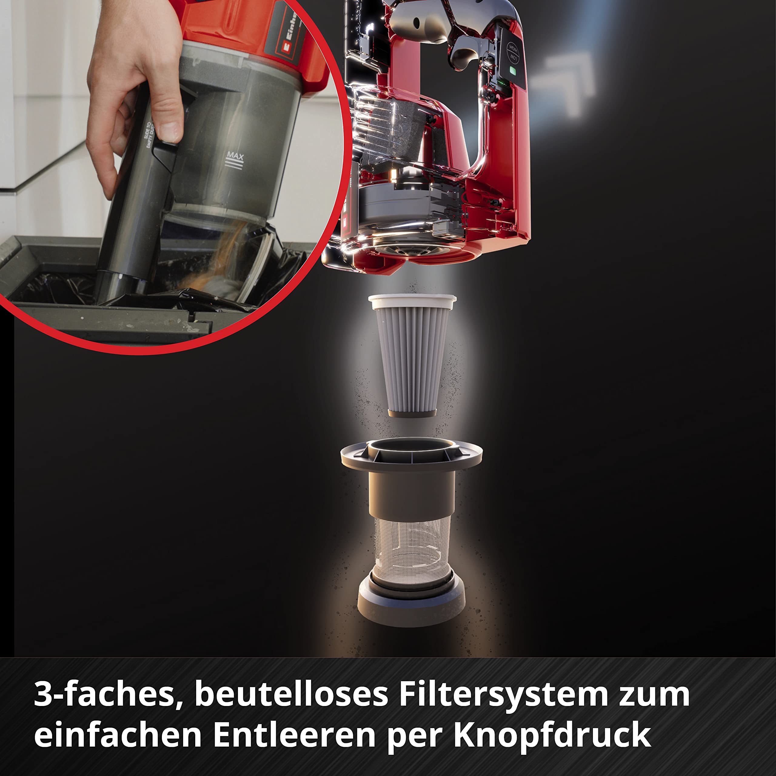 Einhell Akku-Stielstaubsauger TE-SV 18 Li-Solo Power X-Change (Li-Ion, 18V, unbegrenzte Laufzeit Dank Wechselakku-System, beutellos, Zyklontechnologie, Boost-Mode, 3-Fach Filtersystem)