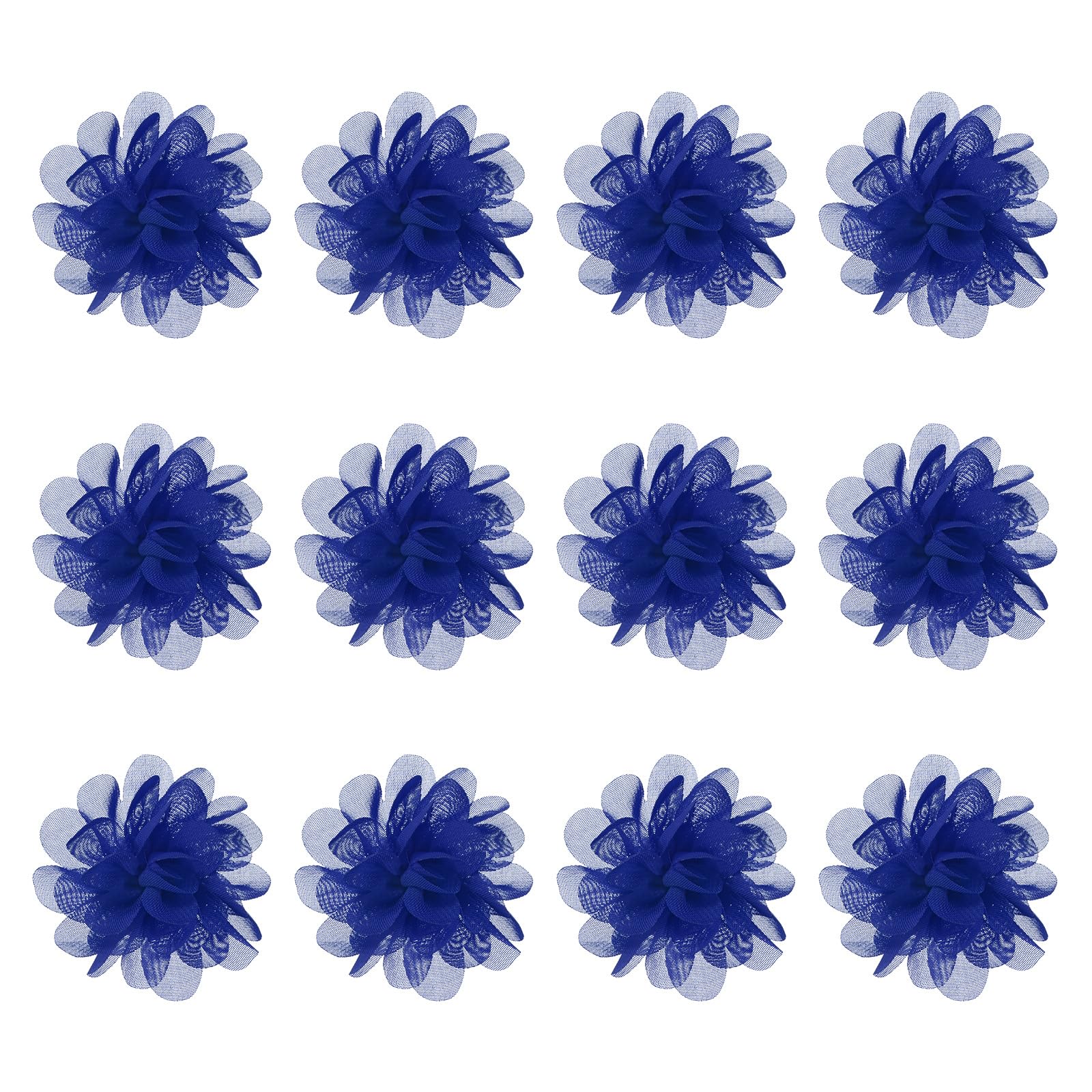 M METERXITY 12-Pack Chiffon Flowers 1.97 x 1.97 Inch Mesh Fabric Flowers Full Chiffon Flowers Hair Clips Flower for Home Decor/Wedding/Headbands/DIY/Party/Garden [Dark Blue]