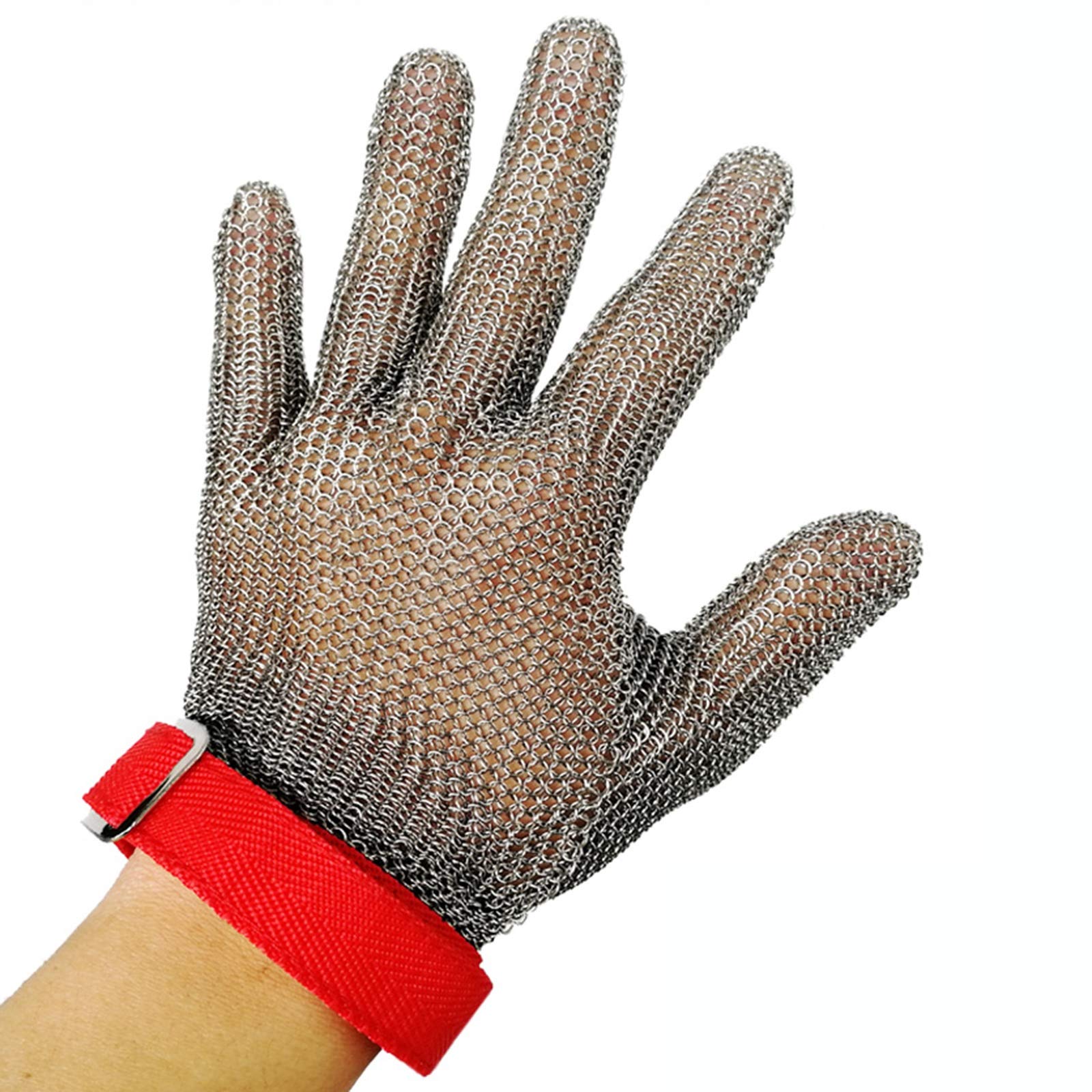 Guantes Anticorte Guantes Anti-Corte con Anillo De Acero Inoxidable 304, Correa De Muñeca, Guantes De Trabajo De Seguridad Ajustables, XS, S, M, L, 1 Pieza (Size : Large)