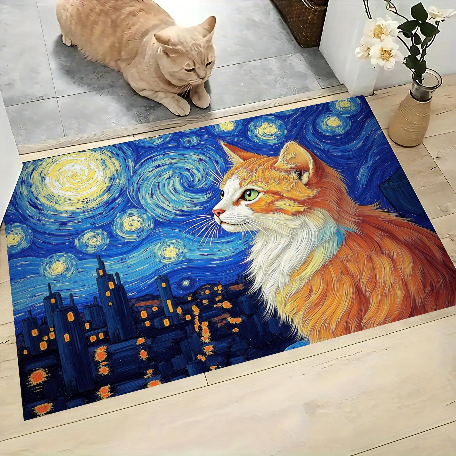 Tapis chat abstrait antidérapant contre les glissades de salle bain