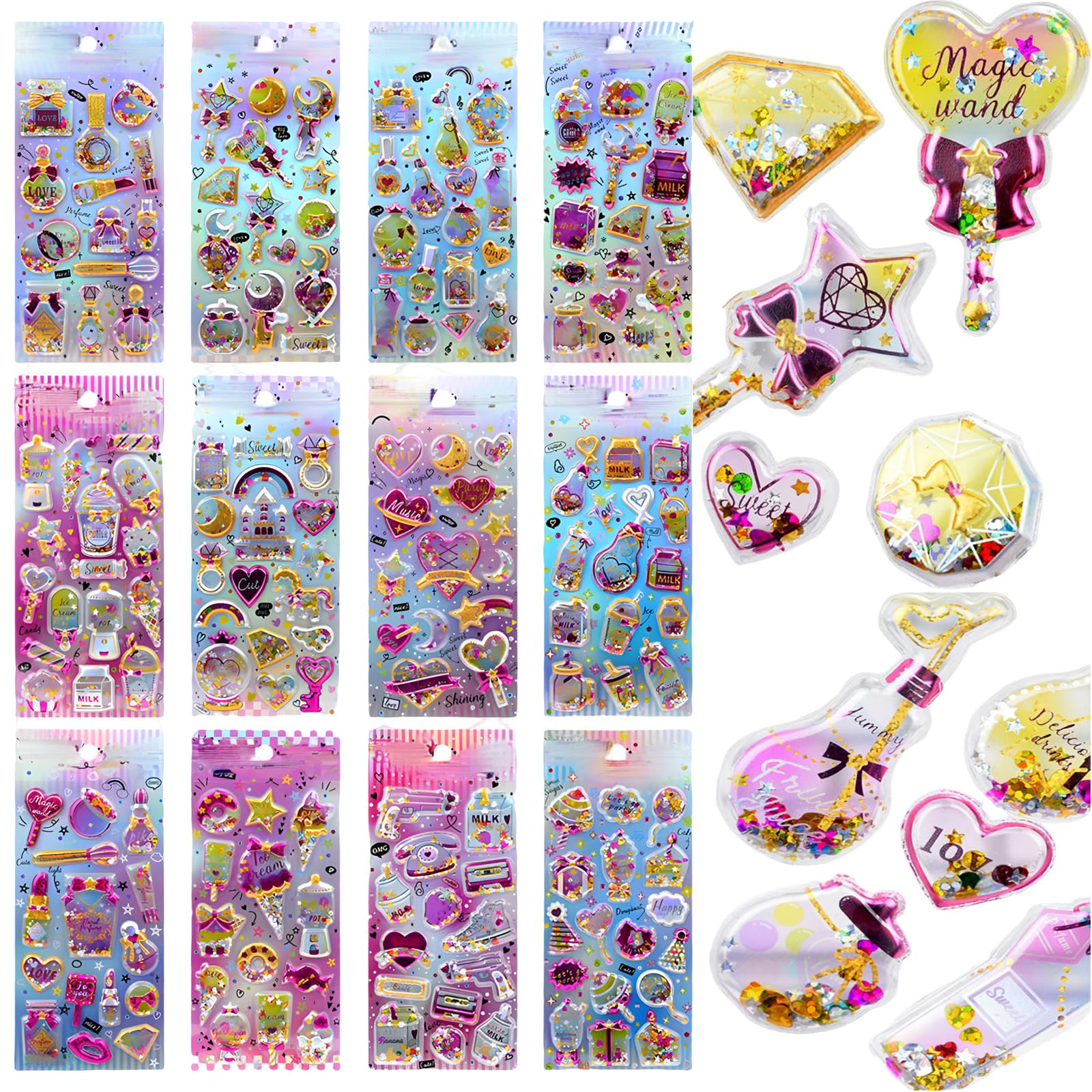 ❤️最終お値下げ❤️【新品】レジン　ステッカー4種類セット　ぷっくりキラキラ Amazon.co.jp: シャカシャカ シール 可愛いステッカー 女の子 キラキラ
