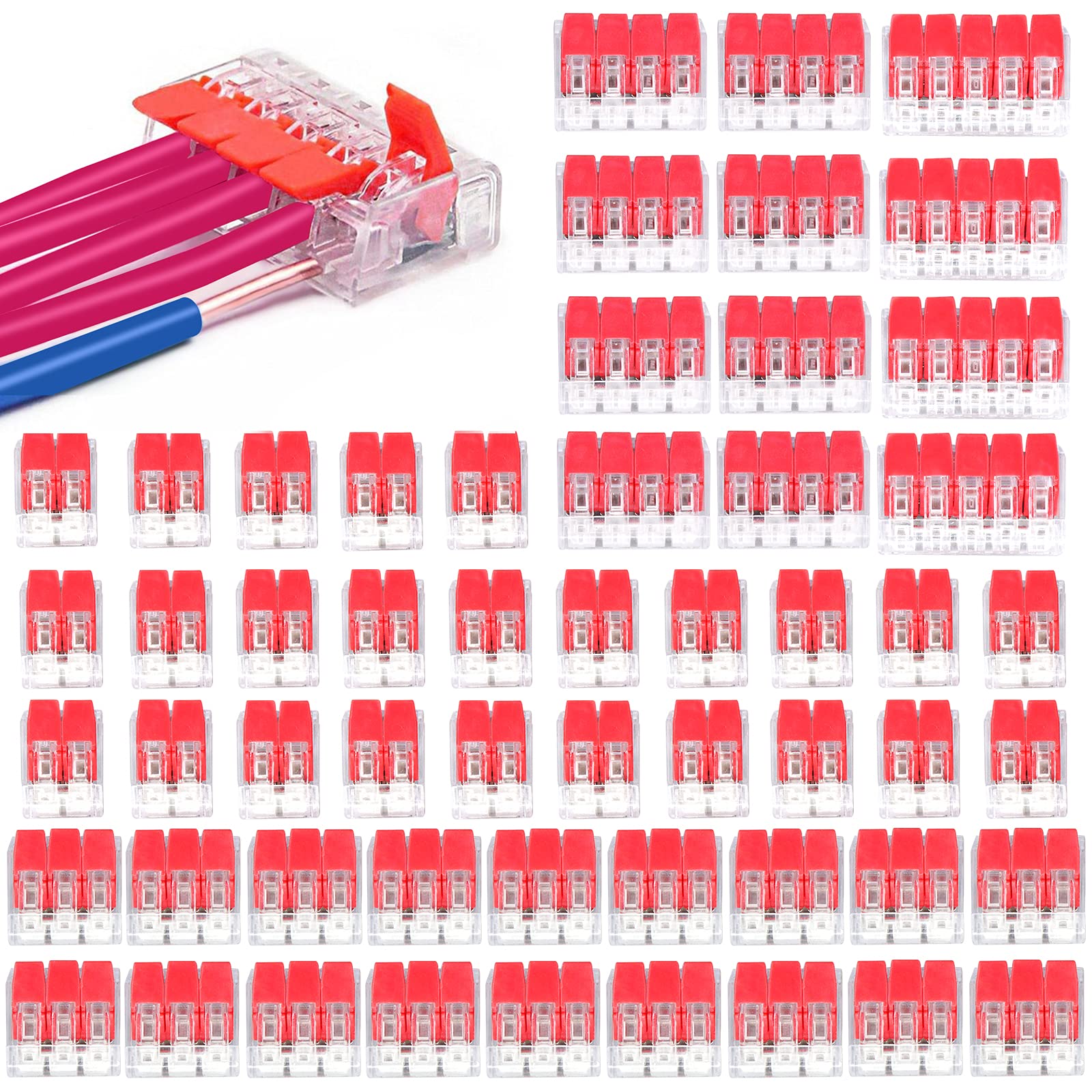 Compact Wire Connectors, 55Pack DIY Lever Nut Conductor Connector, PCT-412/413/414/415 Push-in Block Terminal Block, Universal Connector Household Wire Push Cable Connector