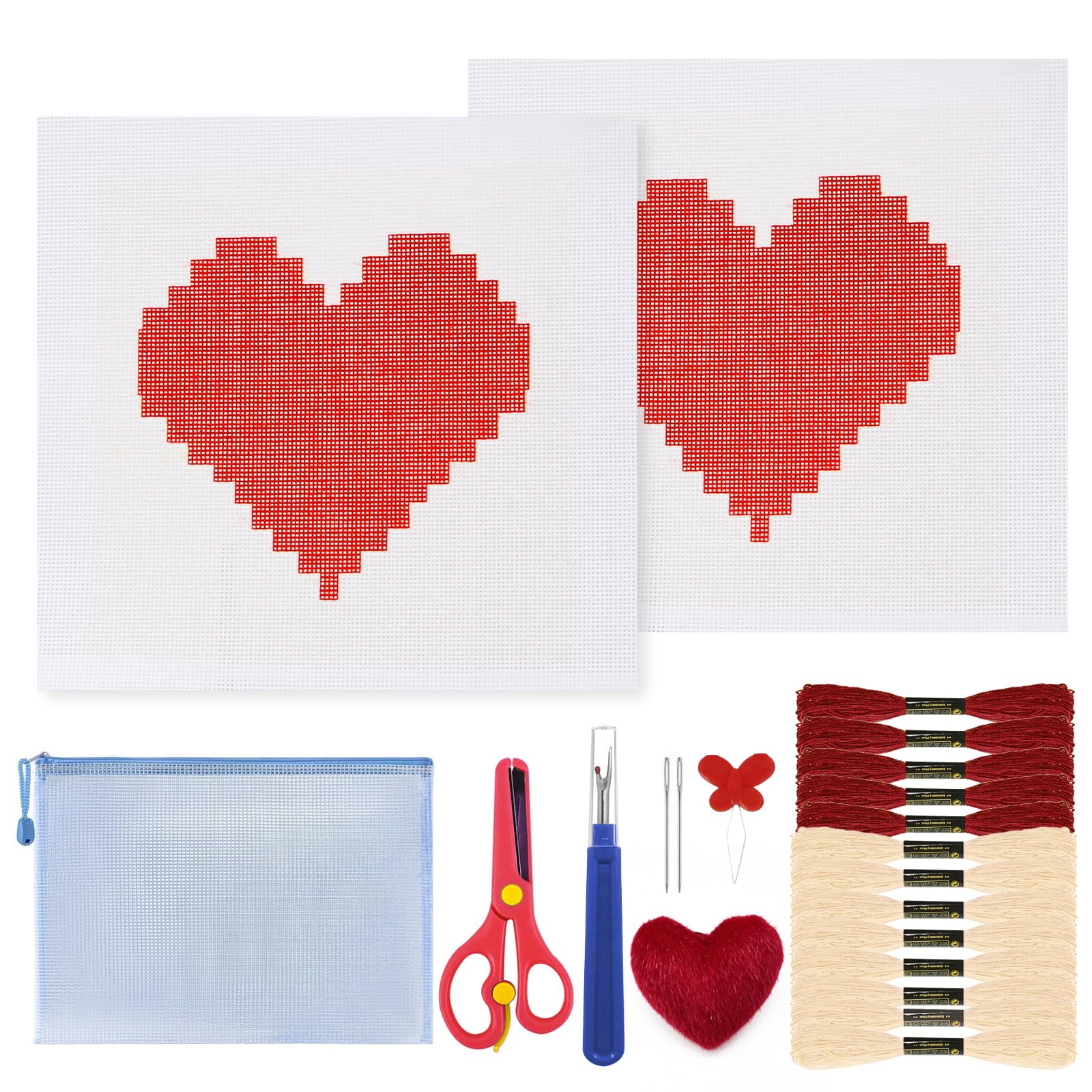 22Pcs Red Heart 18 Mesh Needlepoint Canvas Kit for Beginners Adults