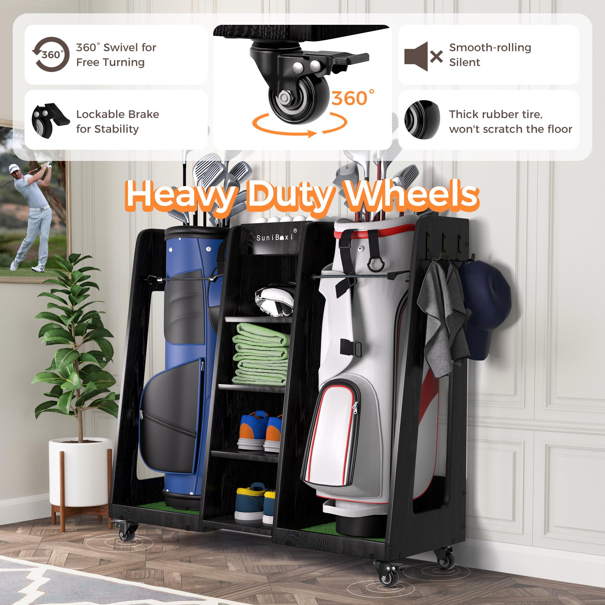 Amazon.co.jp: ゴルフバッグオーガナイザー 2バッグ収納用 - 木製