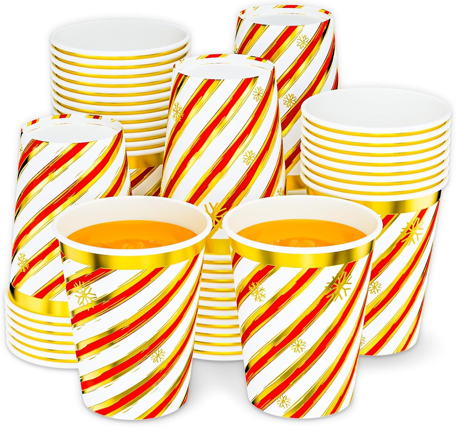 DYLIVeS Snowflakes Disposable Paper Cups, Red and Gold