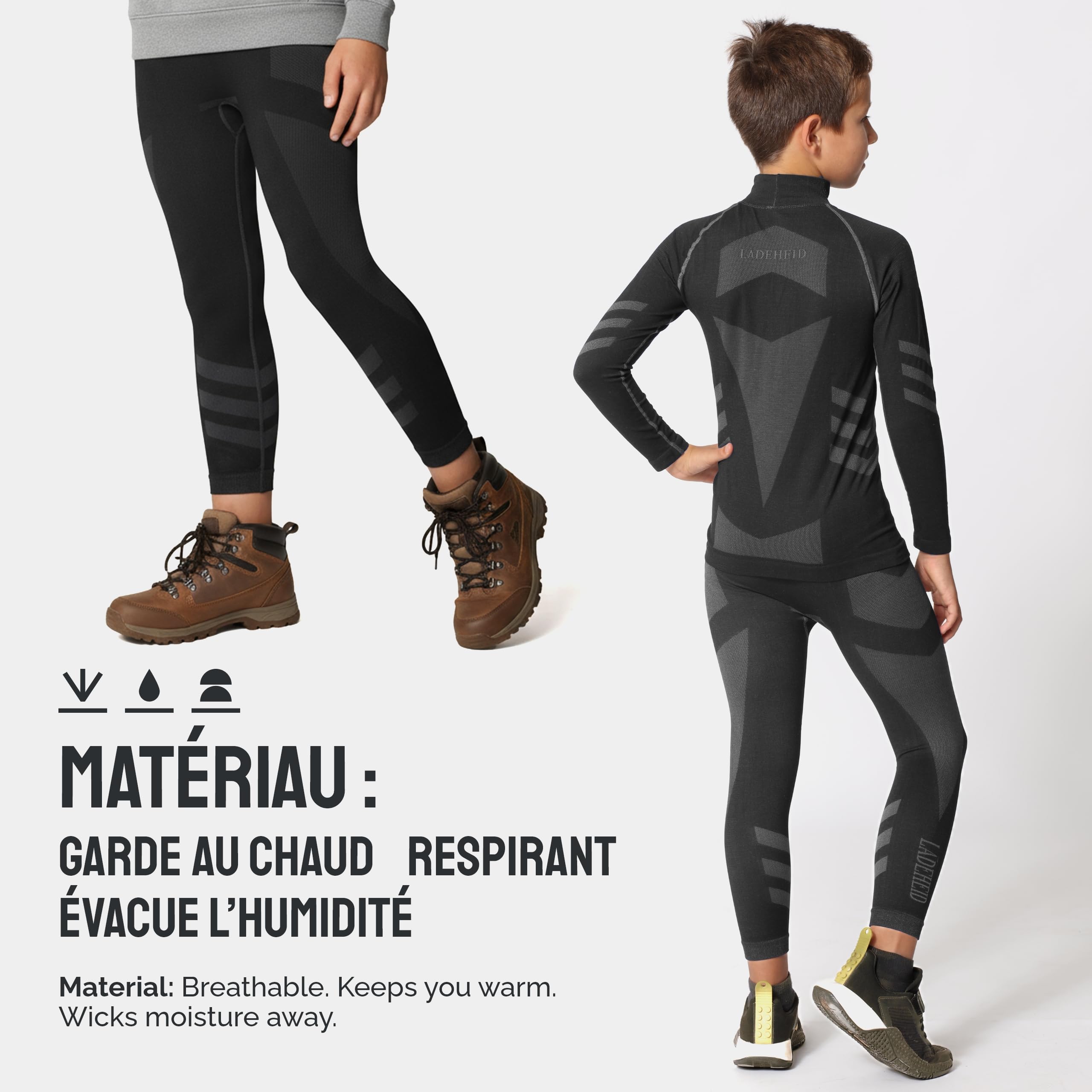Ladeheid sous-vêtements Thermiques Ensemble Shirt Manches Longues Caleçon Long Unisexe Enfant LAGI009