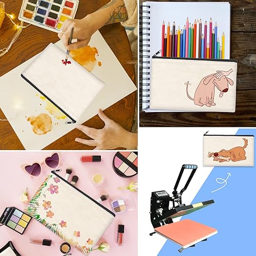 Vista 6 de ZeeDix Bolsa de lona, bolsa de cosméticos multiusos con cremallera, bolsa de lona con cremallera para manualidades, bolsas de maquillaje en blanco