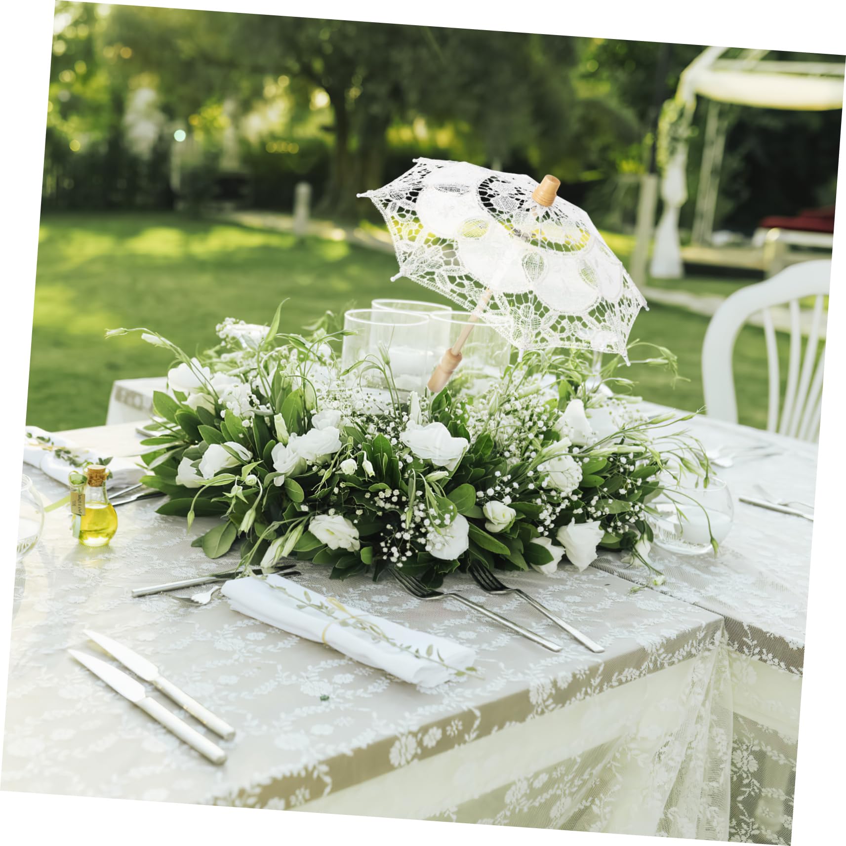 SOIMISS 4stücke Hochwertiger Eleganter Spitzenschirm Für Hochzeiten Und Fotografie Weißer Handgefertigter Regenschirm Mit Wunderschöner Stickerei Und Ergonomischem Griff Für Braut Und