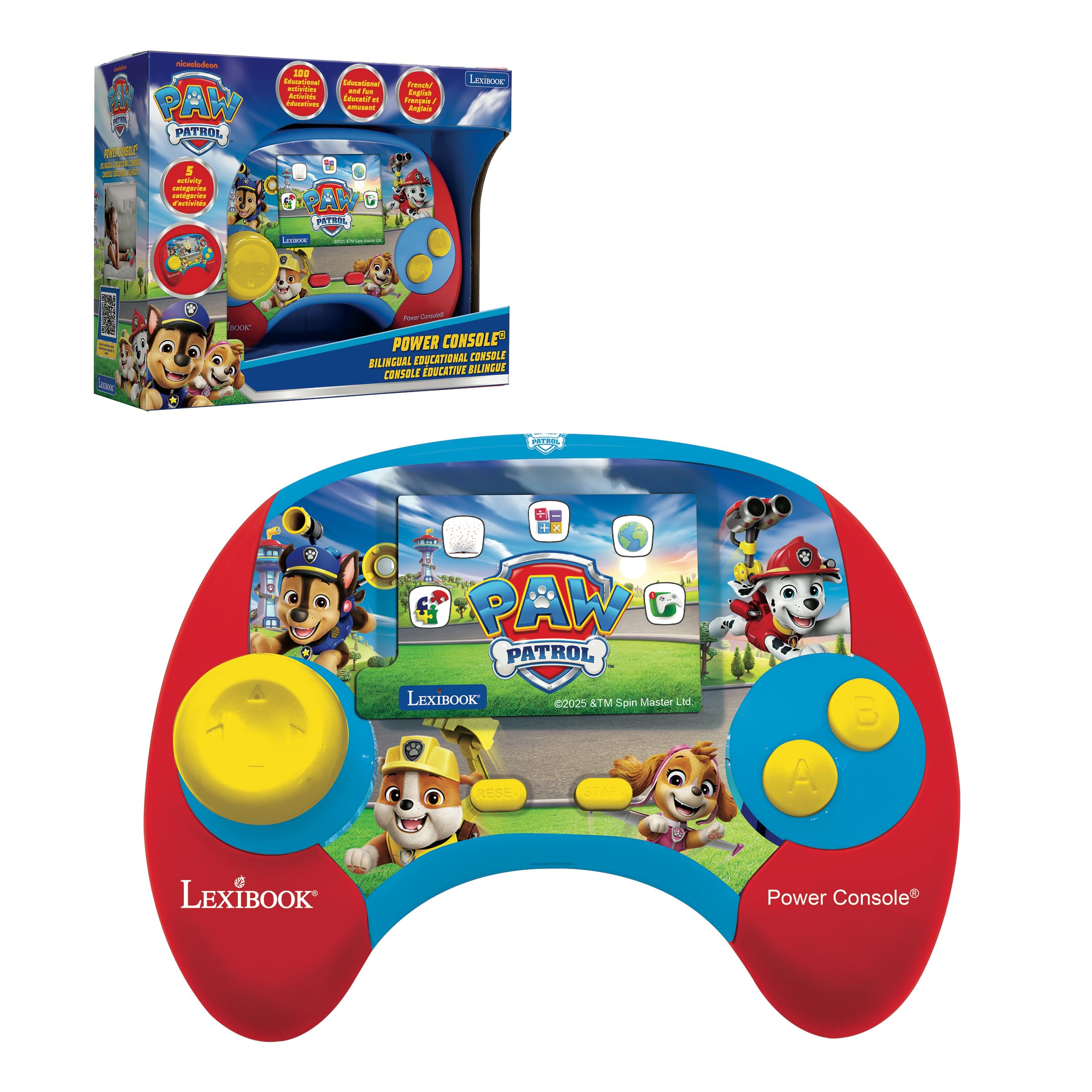 Lexibook, Paw Patrol Power Console® - Educational bilingual game console with 100 activities in English/French, JCG100PAi1