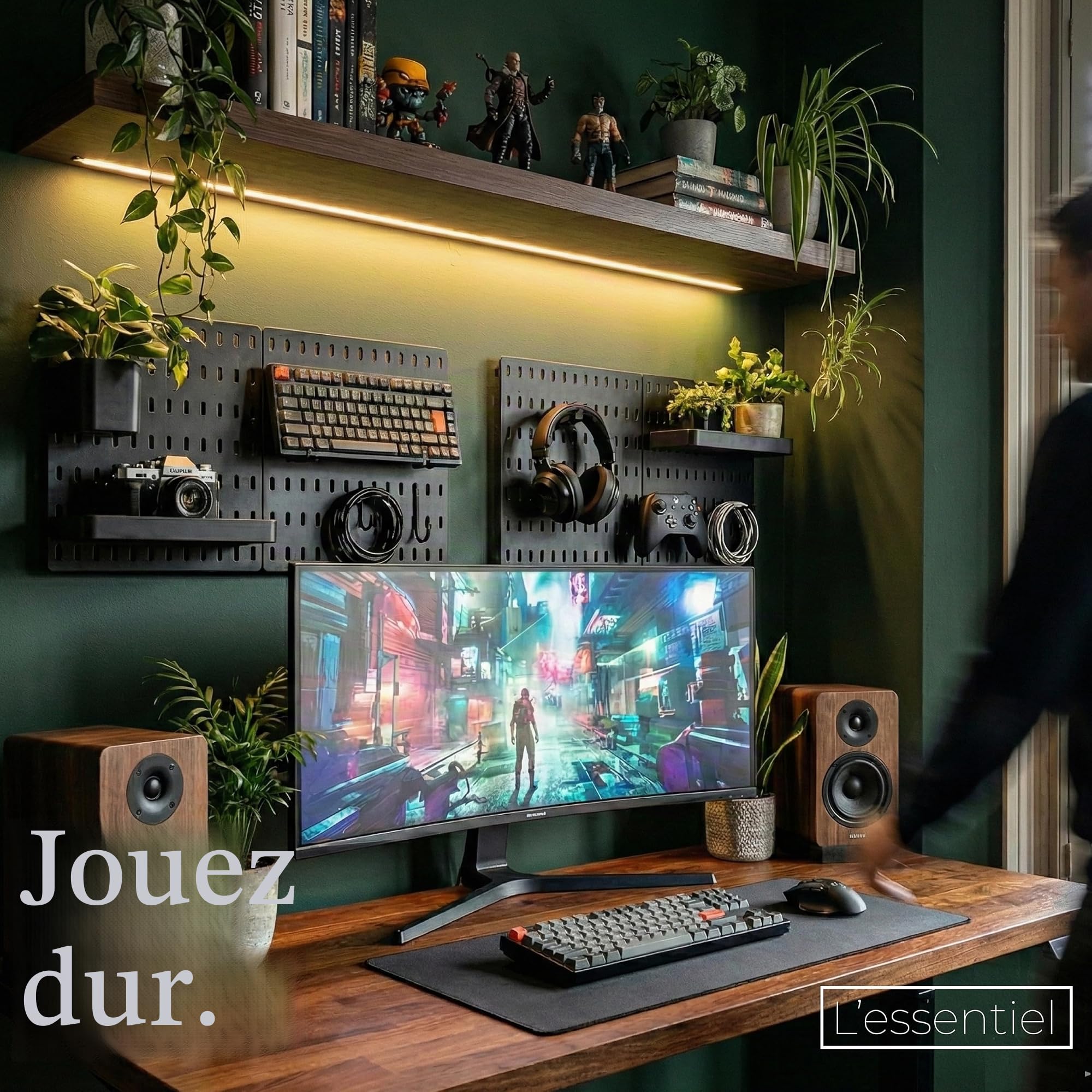L'essentiel Set Complet 4 Panneaux perforés Noirs 28x28cm - Système Rangement Mural modulable