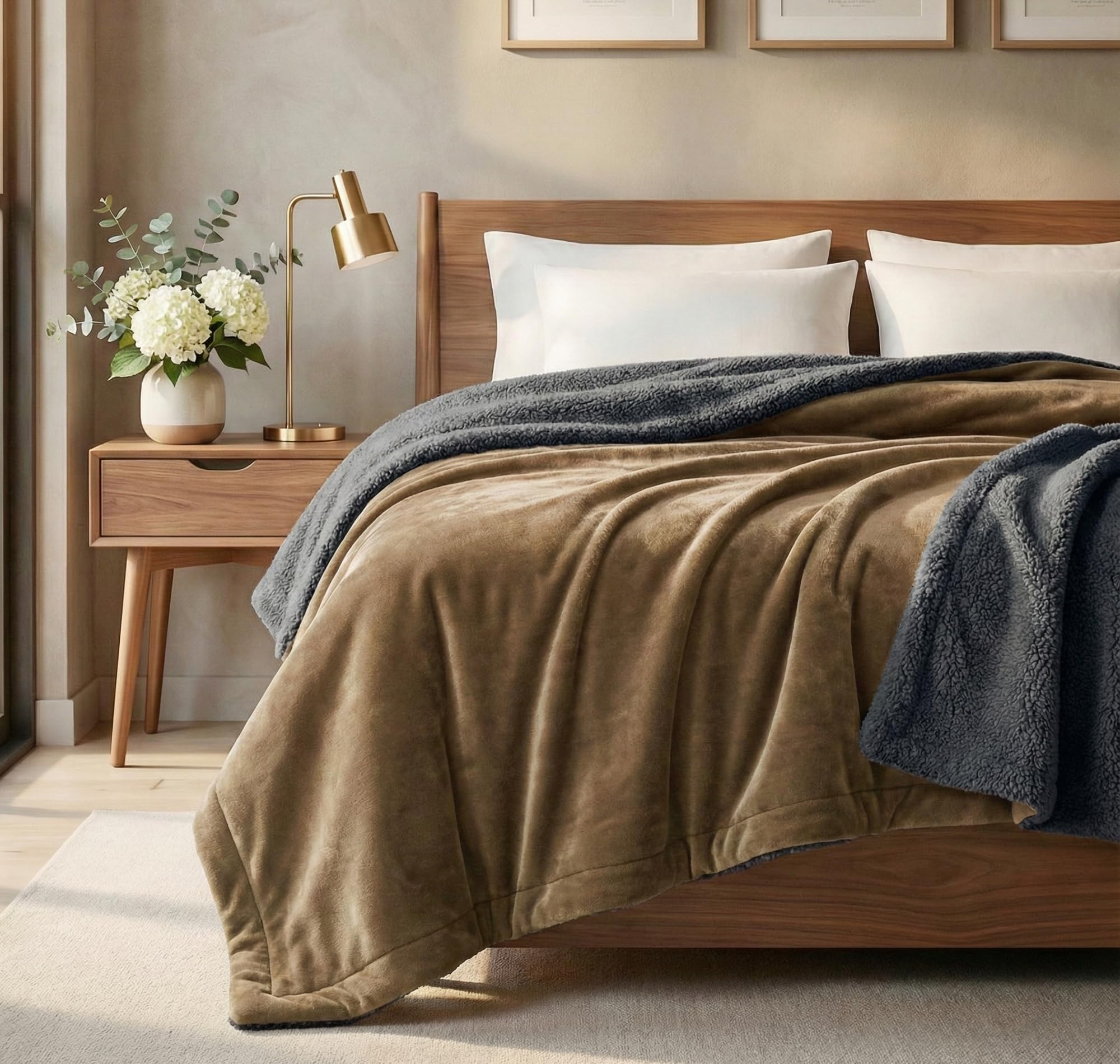 VAS COLLECTIONS Premium Ultra-Soft Comforter | 350 GSM Cozy Single Bed Blanket 223×142 cm | Warm Winter Bedding for Bedroom, Soft & Plush Blanket 1100 g (Brown & Grey)-image-0