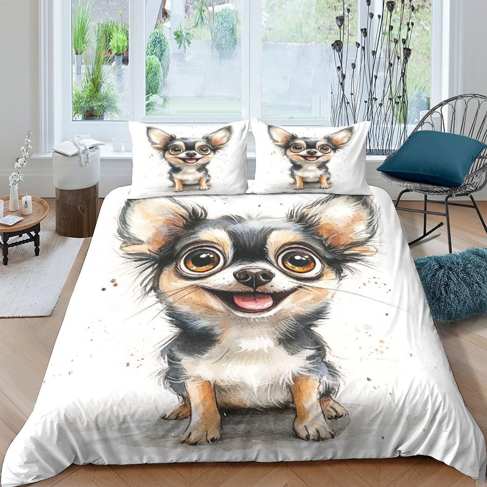 Ctjqhvkz Style-6 3D Printed Cute Chihuahua Fitted Sheet Microfiber Soft Cartoon Dog Mattress Cover Anti-Slip Machine Washable Bedroom Decor Single（135X200cm）
