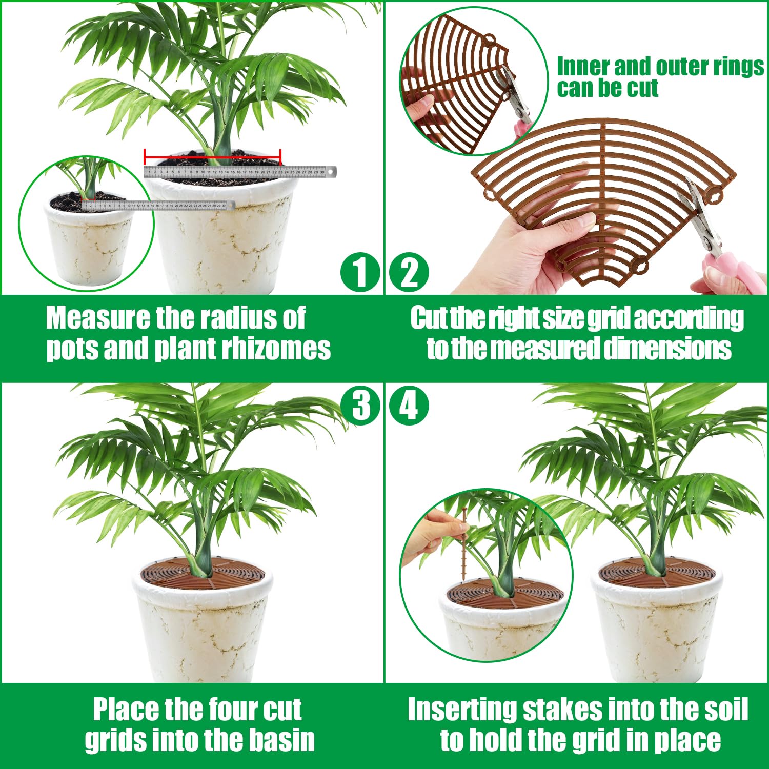 Srmayyi 4 Pcs Plant Pot Grid,20.5 Inch 11.8 Inch Soil Protector Covers Cuttable Flower Pot Grid,Cat Digging Stopper Baby Safety Plant Pot Cover with Stakes for Indoor Outdoor - Image 3