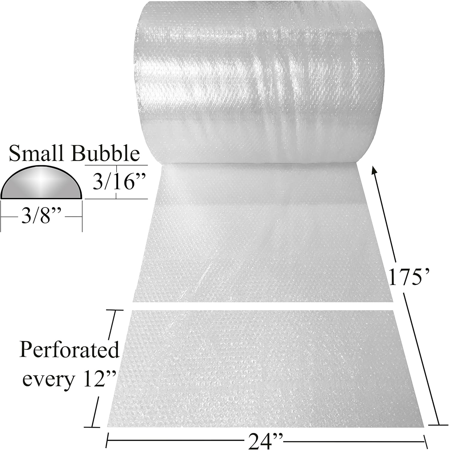 Bubble Cushioning Protective Packaging - Small 3/16" (24" Wide x 175' Length), Bubble Cushioning Wrap For Moving, Shipping, Storage & Packing