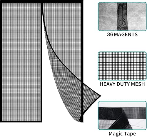 Miniatura 6 de Puerta mosquitera magnética  Imanes autosellantes, cierre de red de malla reforzada de fibra de vidrio resistente para puerta corredera, patio,