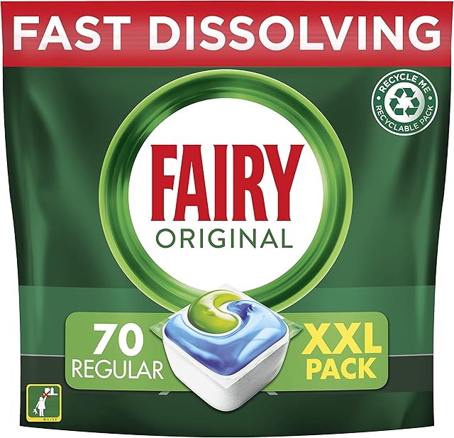 Fairy All-In-1 Dishwasher Tablets Bulk, 70 Tablets, Original, XXL Pack, Effective Even On Dried-On Grease