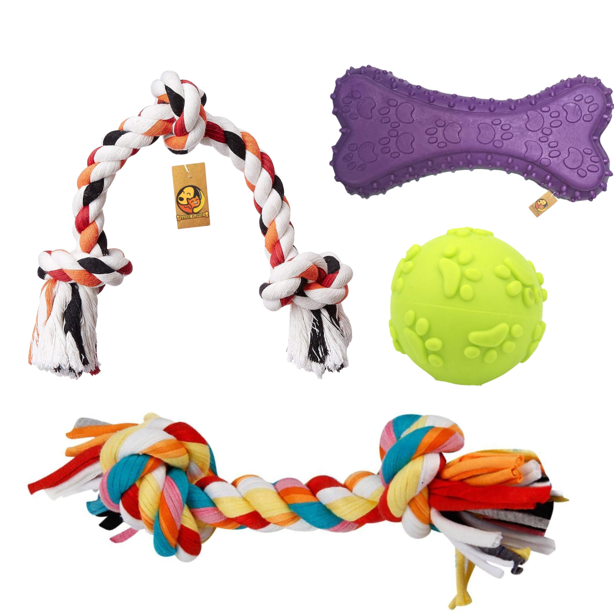 Foodie Puppies Dog Rope Toys + Squeaky Ball Toys + Toys for Puppy + Chew Squeaky Bone for Dog + Dog Cotton + Poly Mix Chew Toys, Combo Pack of 4 - (2 Knot + 3 Knot + Claw Ball + Prickle Bone) (B0CVVLSCTL) Amazon Price History, Amazon Price Tracker