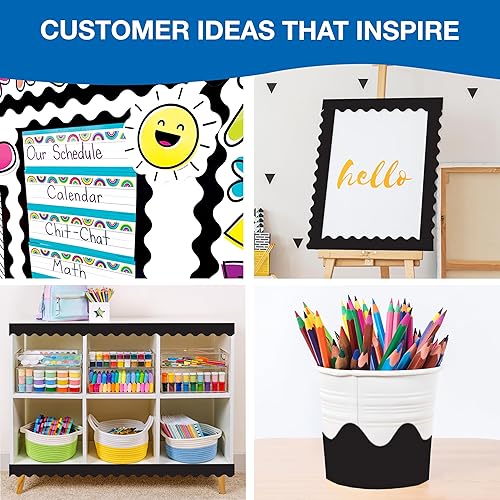 Miniatura 6 de Carson Dellosa Education - 65 pies de bordes negros para tablón de anuncios, 1 rollo de borde festoneado para pizarra rodante, corcho y cartulina,