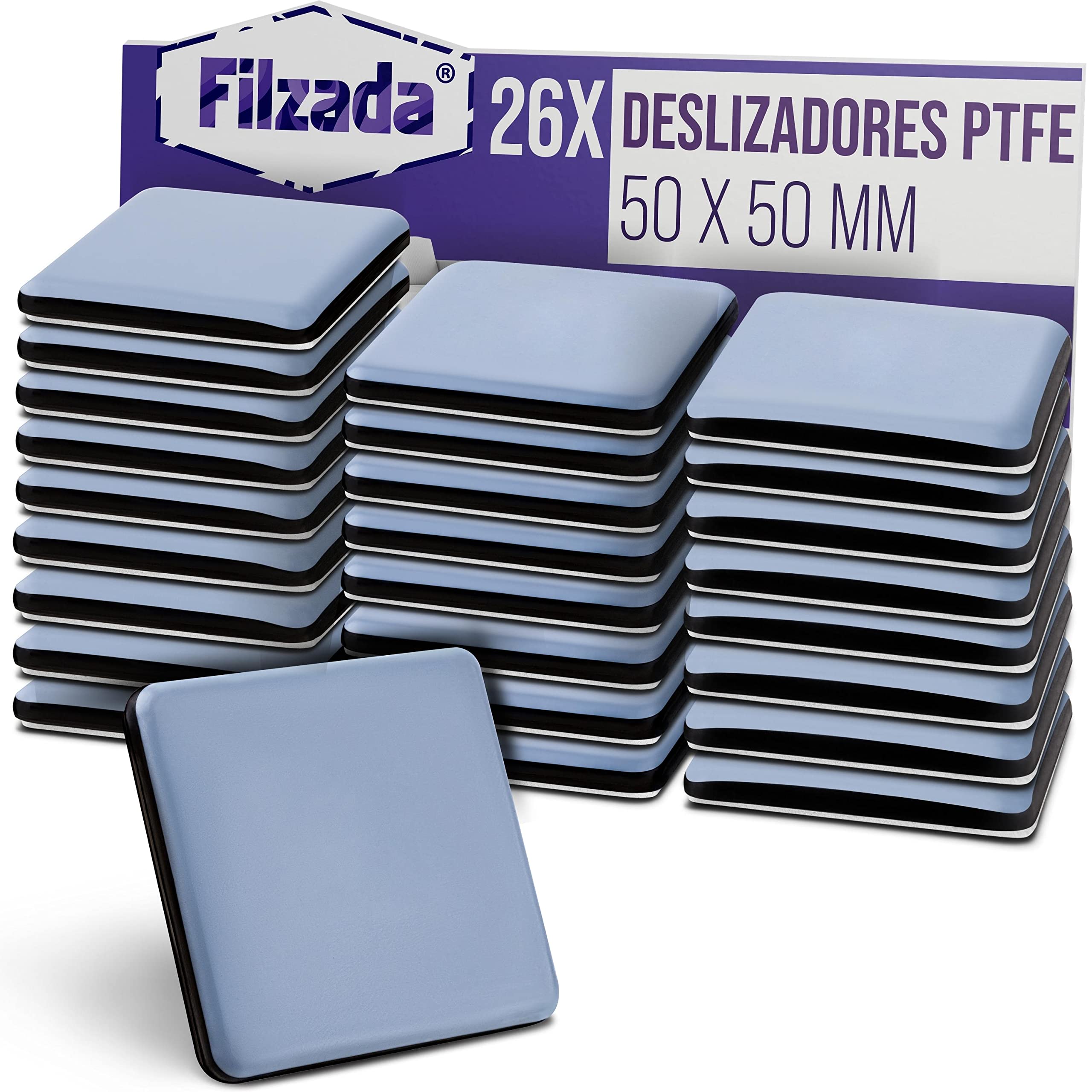 Filzada® 26x Almohadillas de Teflón para Muebles Autoadhesivo - 50 x 50 mm (Cuadrado) - Deslizadores Profesionales de Muebles/Deslizadores de alfombras PTFE (Teflón)