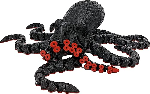 Vista 19 de Pulpo impreso en 3D – Personalizable, hecho a pedido Modelo animal articulado (pequeño, morado con tentáculos verde lima)