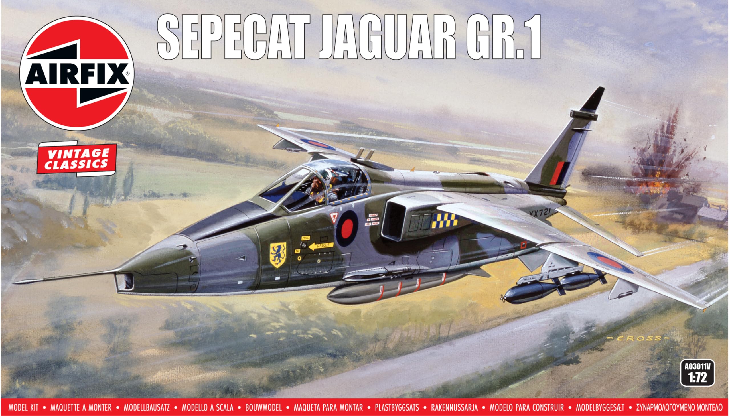 Airfix Vintage Classics Set - A03011V SEPECAT Jaguar GR.1 - Plastic Model Aircraft Kits for Adults & Children 8+, Set Includes 79 Pieces - 1:72 Scale Model Aircraft Sets
