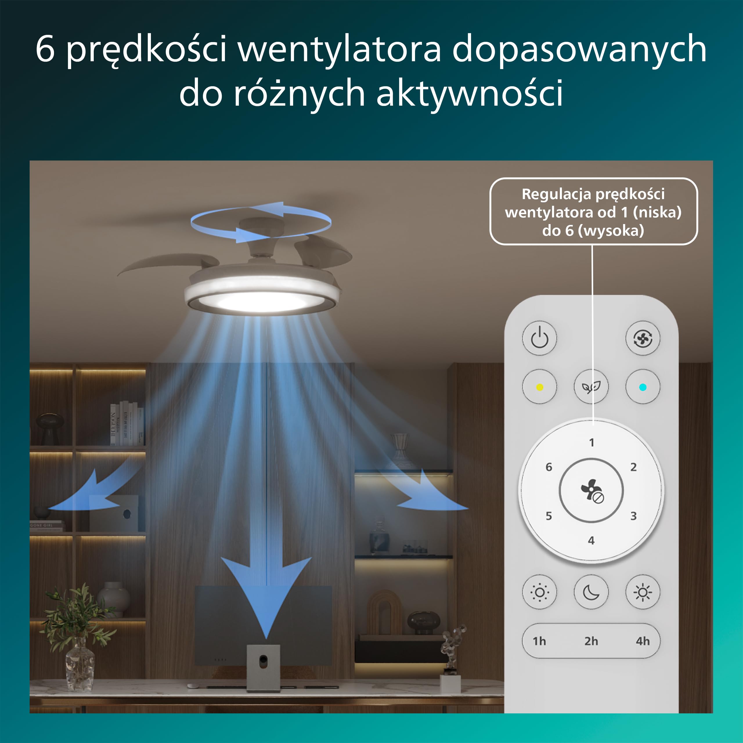 Chowany Wentylator Sufitowy Philips Bliss z Oświetleniem LED, 3 Łopatki, 106 cm, 4500 Lumenów, Regulowana Barwa 3000–6500 K, Przyciemnianie do 5%, Pilot, Biały Sparkle
