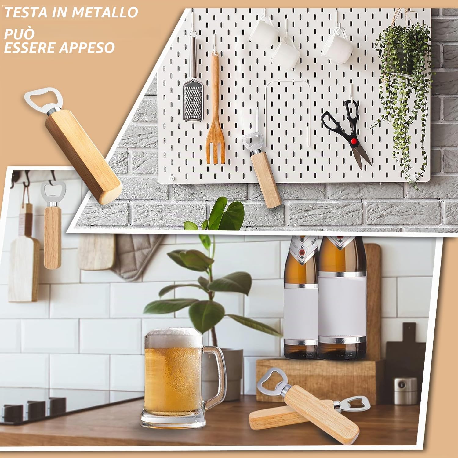60 Pezzi Apribottiglie in Legno, Manico in Legno, Grande Regalo per Gli Uomini, per Casa, Cucina, Bar