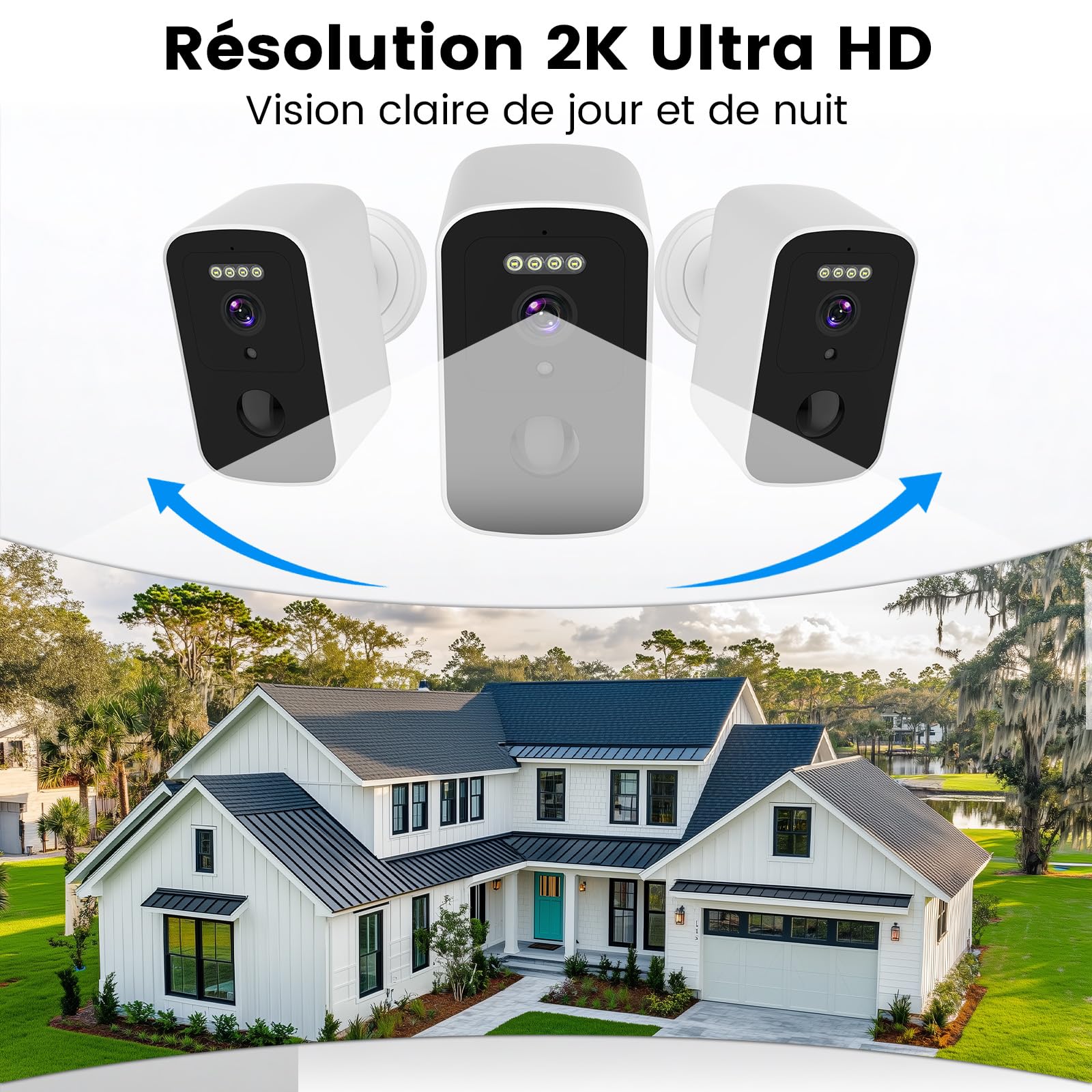 Caméra de Surveillance sans Fil Extérieur-Stockage Cloud Gratuit,Support Magnétique Caméra de Surveillance Extérieur 5GHz&2,4GHz WiFi,Détection Personnes/Mouvements,Vision nocturne couleur par IA,IP66