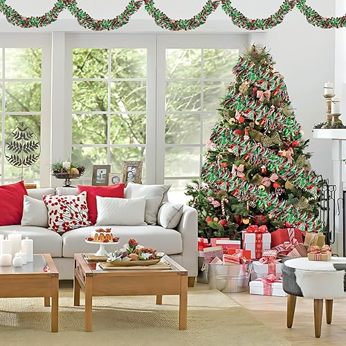 Miniatura 6 de Guirnalda de oropel de Navidad de 65.6 pies, colorida guirnalda metálica de Navidad para colgar en el techo, para árbol de Navidad, vacaciones,