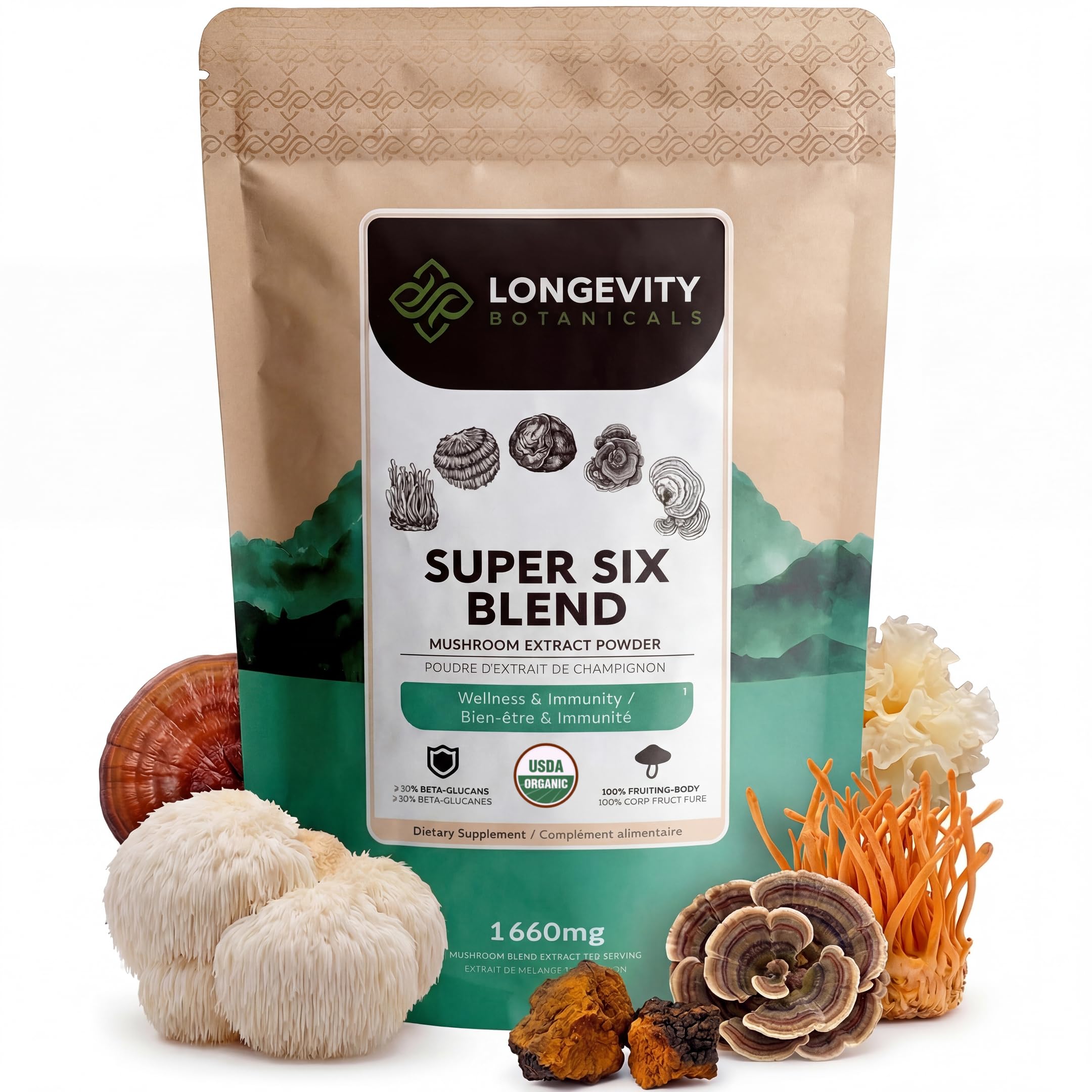Longevity Botanicals Organic Super Six Mushroom Powder