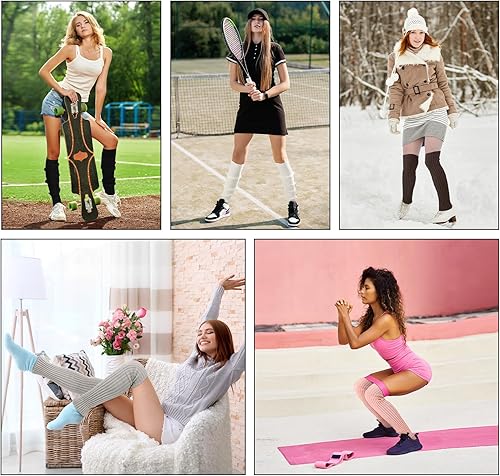 Miniatura 7 de Passionbility Calentadores de piernas para mujer, calentadores de piernas de los años 80, calcetines largos de punto acanalado para deportes de
