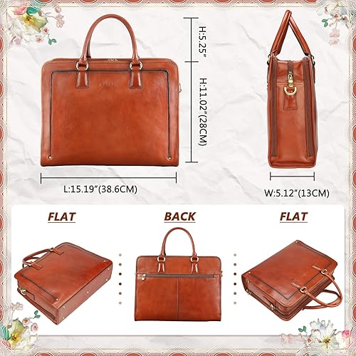 Miniatura 6 de Banuce Maletín de cuero italiano de grano completo genuino vintage para mujeres 14 pulgadas portátil bolsa de trabajo elegante de negocios marrón,
