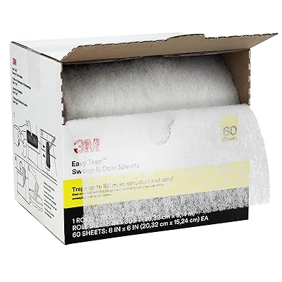 3M Easy Trap Sweep and Dust Sheets, 1 Roll of 60 8" x 6" Sheets, Disposable Easy Sweep Floor Duster, Picks Up 8x More Dirt, Dust, Sand, Hair, Works on Dry or Wet Surfaces, Hardwood Floors, 59152W