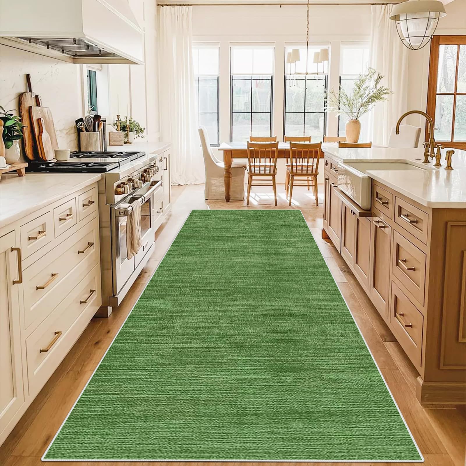 WAWFONG Long Hallway Runner Rug Non Slip Washable Kitchen Rug Hall Runner Modern Green 80 x 240 cm Heavy Duty Carpet Runner Narrow Corridor Rugs Floor Mat for Entryway Laundry Room Hallways Kitchen
