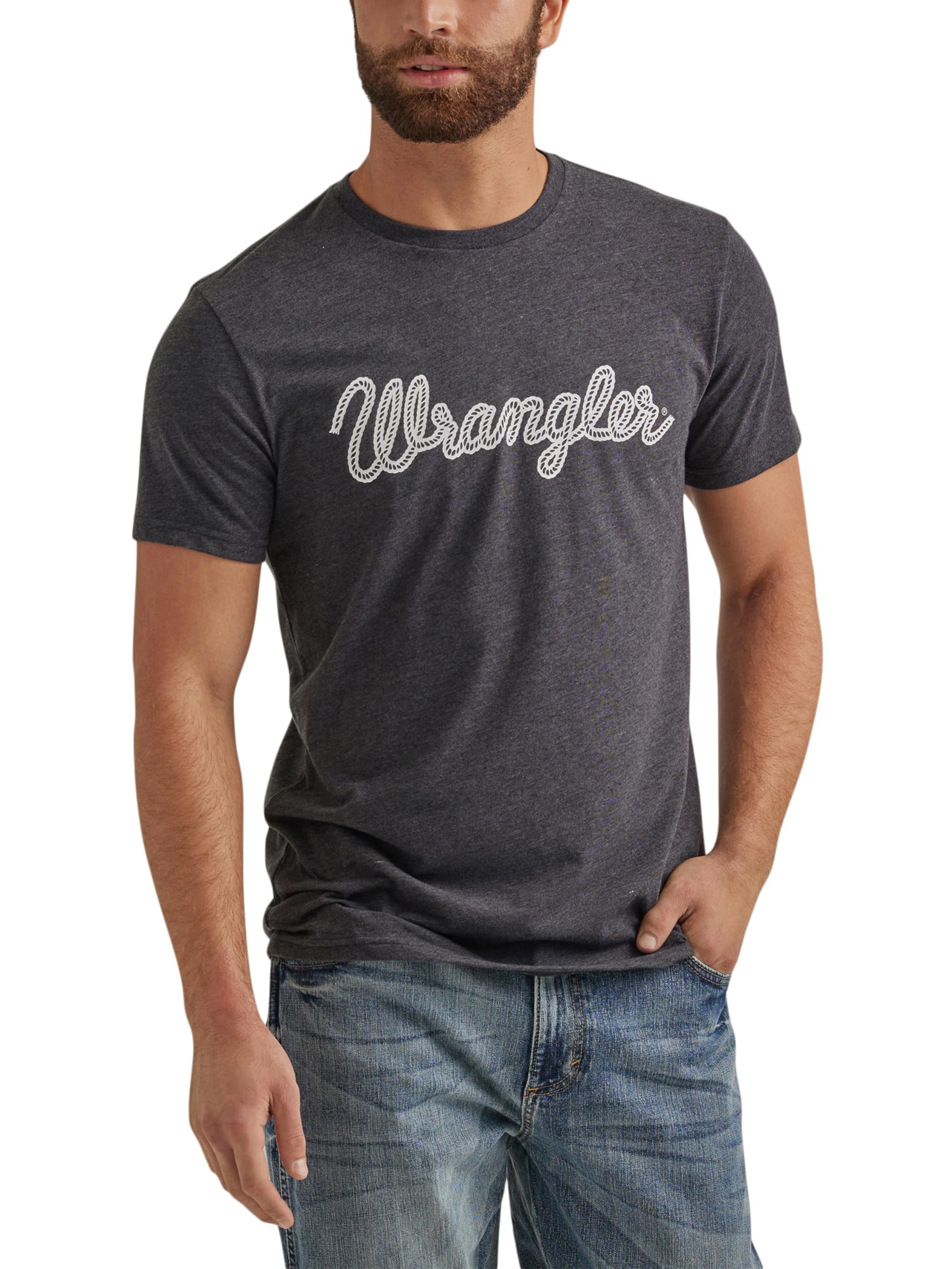 Wrangler Men's Western Crew Neck Short Sleeve Tee Shirt Caviar Heather Not,Specified
