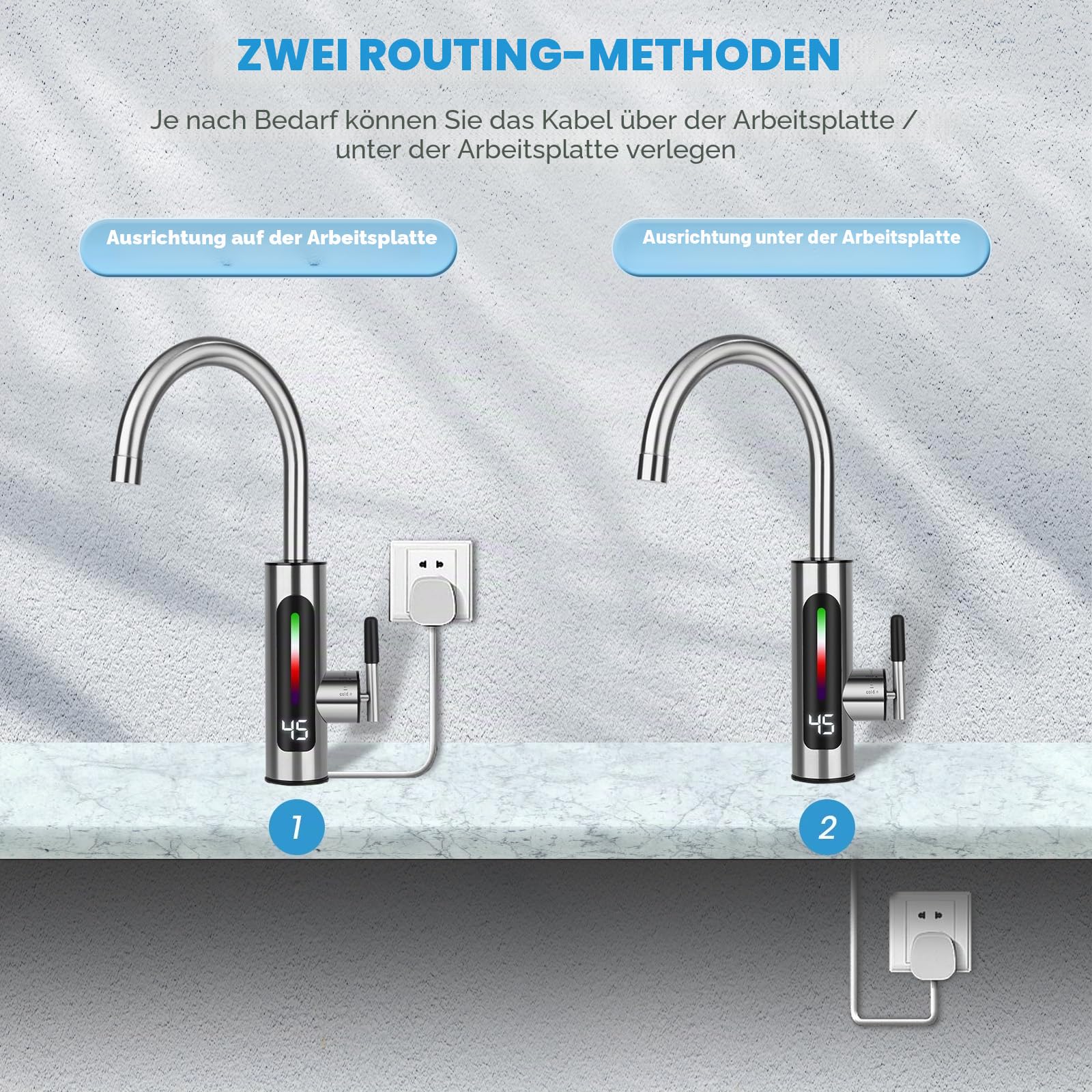 Sofortiger Warmwasserhahn 3000 W, elektrischer Wasserhahn mit LED-Anzeige, Warmwasserbereiter für Küche und Badezimmer…