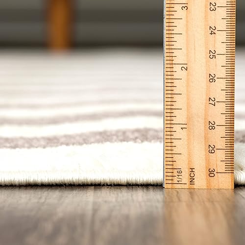 Miniatura 2 de Abani Alfombra contemporánea beige y marfil de 4 x 6 pies, geométrica en contraste, moderna, a rayas, simétricas, para sala de estar